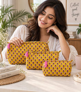 Set of 3 cosmetic bag/pouches with waterproof lining