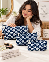 Set of 3 cosmetic bag/pouches with waterproof lining