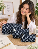 Set of 3 cosmetic bag/pouches with waterproof lining