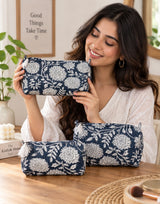 Set of 3 cosmetic bag/pouches with waterproof lining