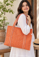 Handblock Printed Quilted Tote Bag without zip/button 17x18x 6 inches