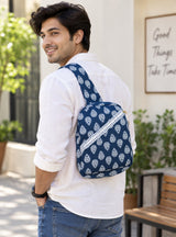 Handcrafted Quilted Cotton One Strap Backpack - 12x9.5x4.5 Inches