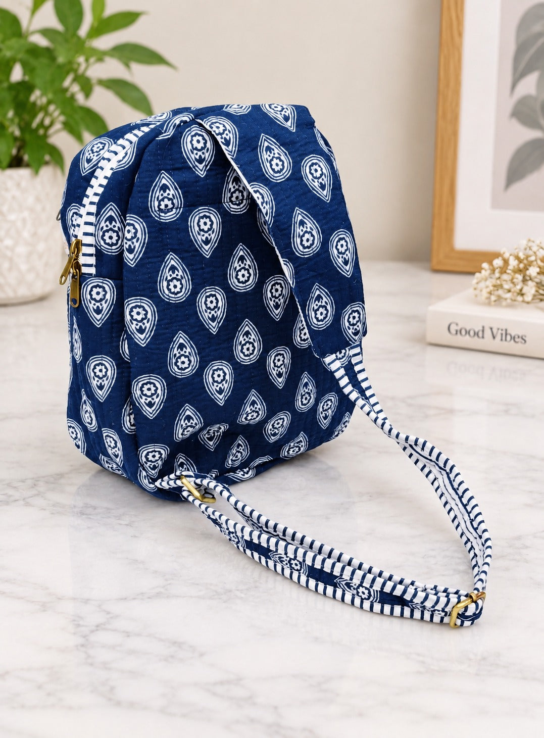 Handcrafted Quilted Cotton One Strap Backpack - 12x9.5x4.5 Inches