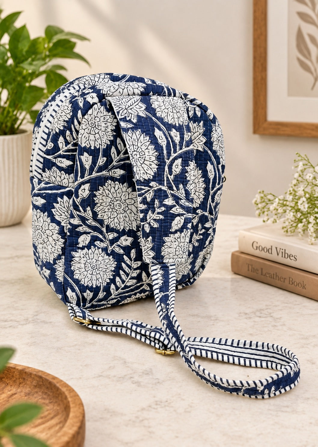 Handcrafted Quilted Cotton One Strap Backpack - 12x9.5x4.5 Inches