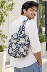 Handcrafted Quilted Cotton One Strap Backpack - 12x9.5x4.5 Inches