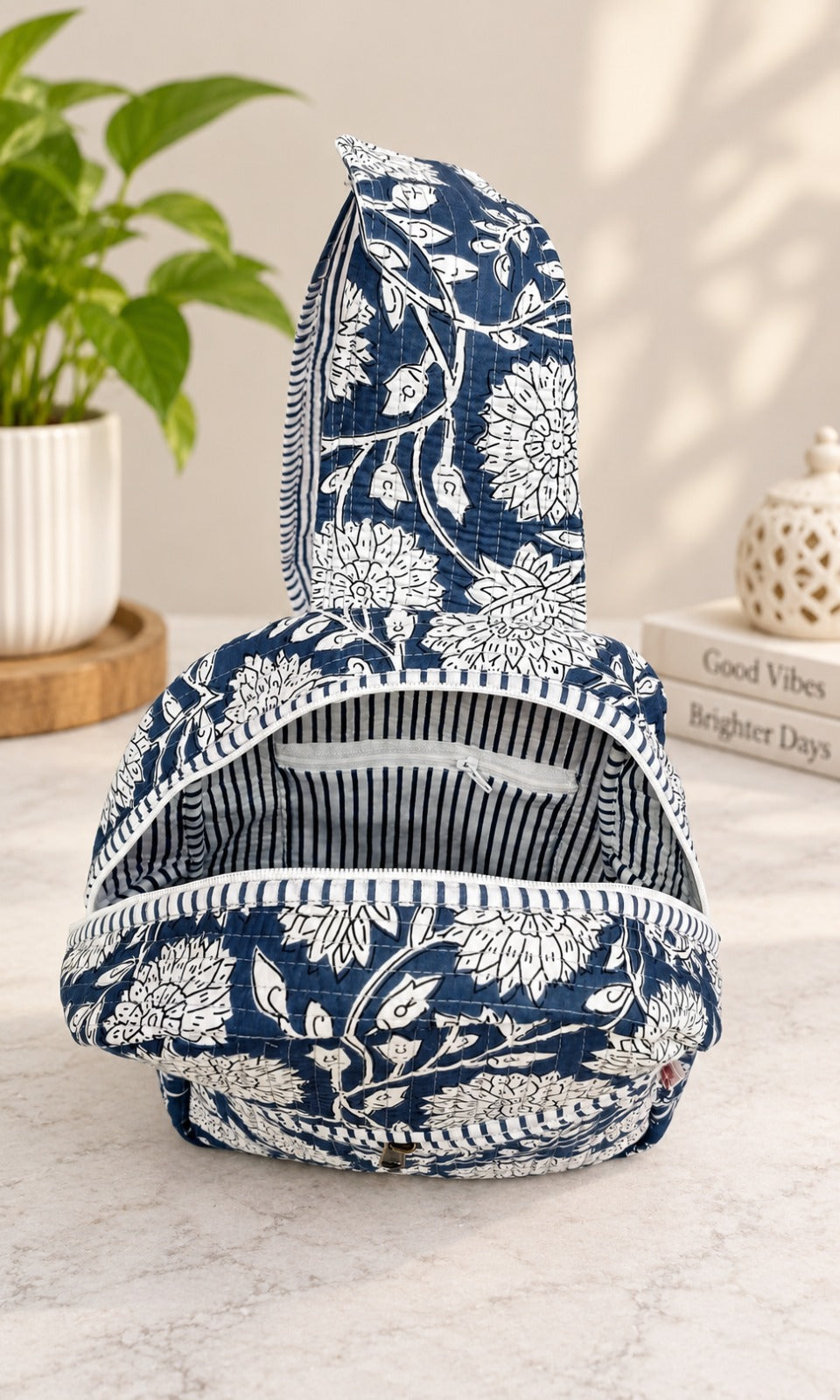 Handcrafted Quilted Cotton One Strap Backpack - 12x9.5x4.5 Inches