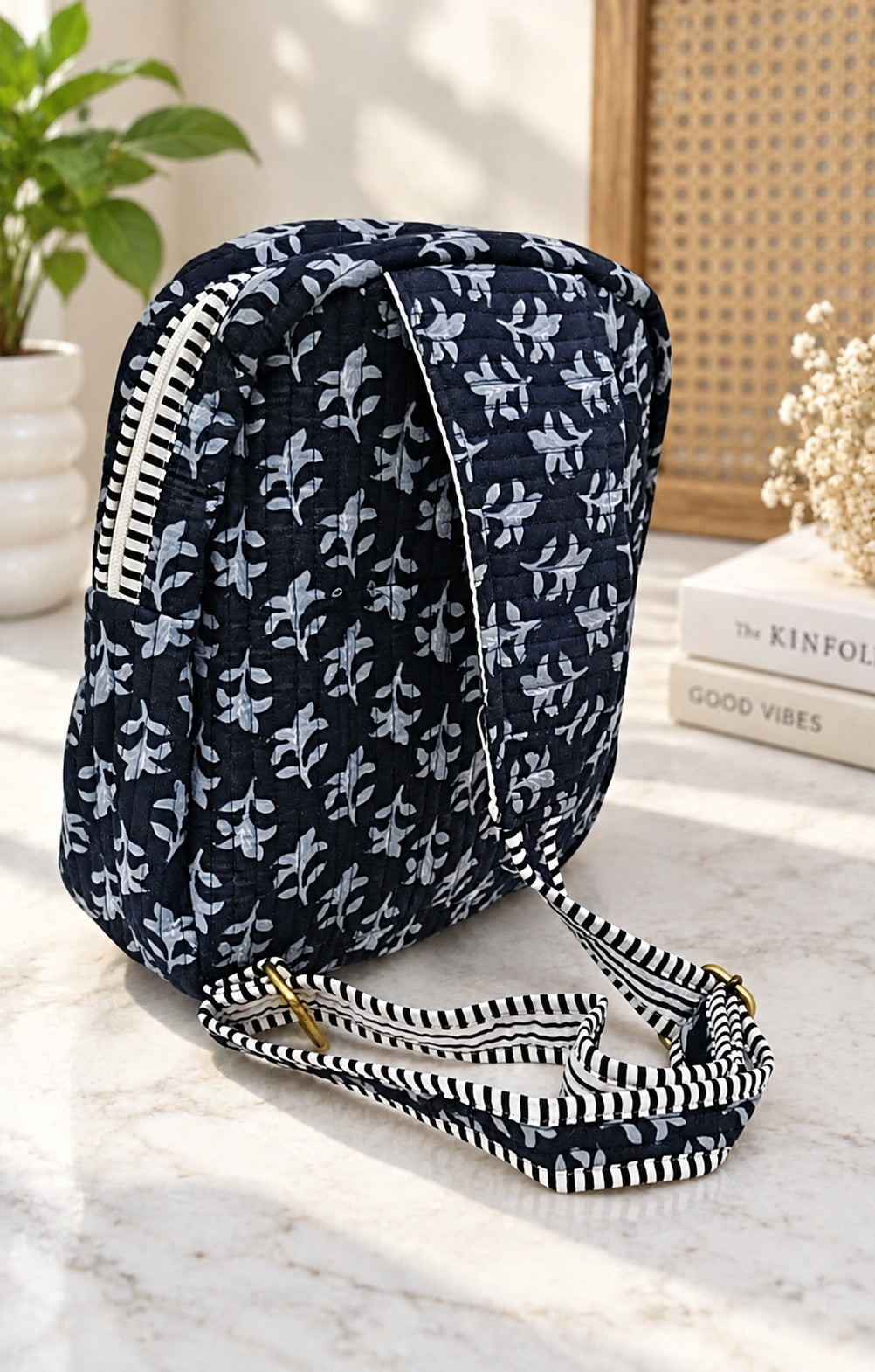 Handcrafted Quilted Cotton One Strap Backpack - 12x9.5x4.5 Inches