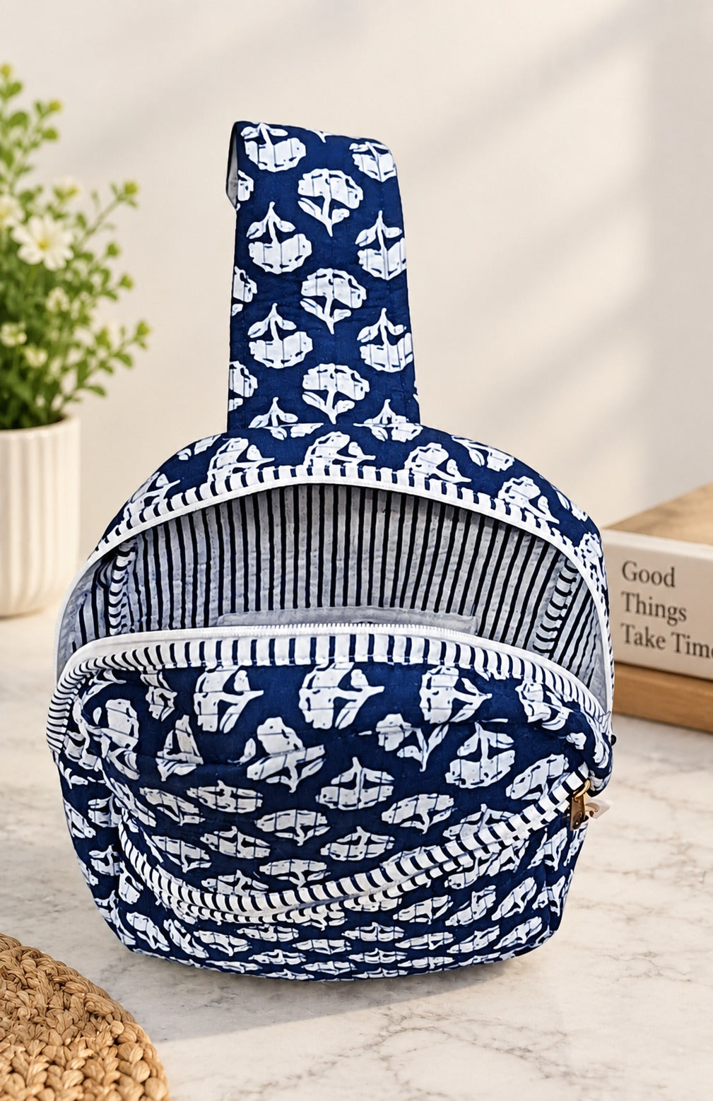 Handcrafted Quilted Cotton One Strap Backpack - 12x9.5x4.5 Inches