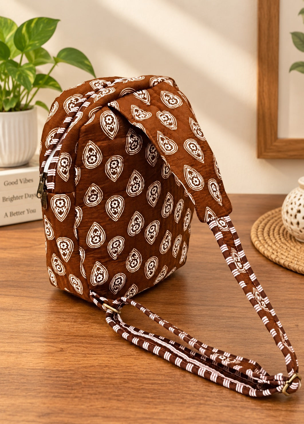 Handcrafted Quilted Cotton One Strap Backpack - 12x9.5x4.5 Inches