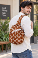 Handcrafted Quilted Cotton One Strap Backpack - 12x9.5x4.5 Inches