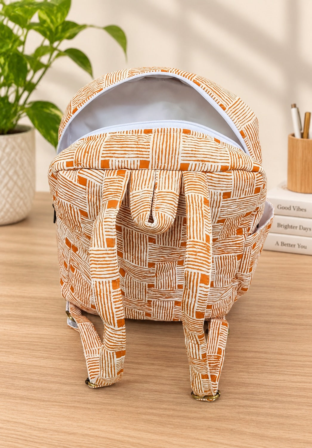 Handblock Printed Cotton Kids’ School Backpack with Front Zip Pocket