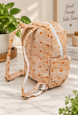 Handblock Printed Cotton Kids’ School Backpack with Front Zip Pocket
