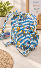 Handblock Printed Cotton Kids’ School Backpack with Front Zip Pocket