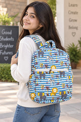Handblock Printed Cotton Kids’ School Backpack with Front Zip Pocket