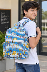 Handblock Printed Cotton Kids’ School Backpack with Front Zip Pocket