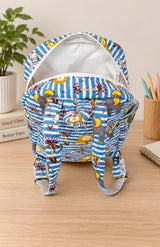 Handblock Printed Cotton Kids’ School Backpack with Front Zip Pocket