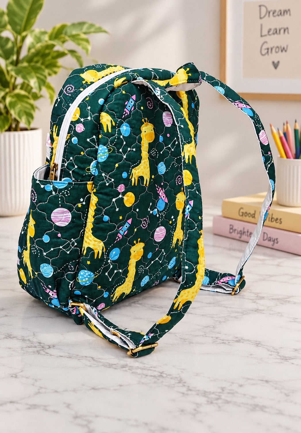 Handblock Printed Cotton Kids’ School Backpack with Front Zip Pocket