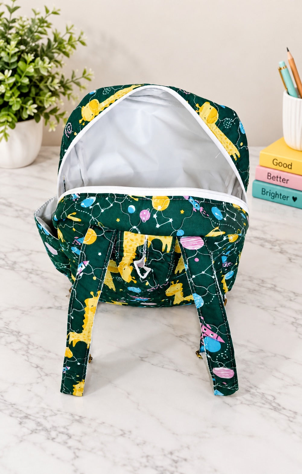 Handblock Printed Cotton Kids’ School Backpack with Front Zip Pocket
