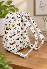 Handblock Printed Cotton Kids’ School Backpack with Front Zip Pocket