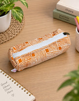 Handblock Printed Cotton Pencil Box Pouch with Zip Closure