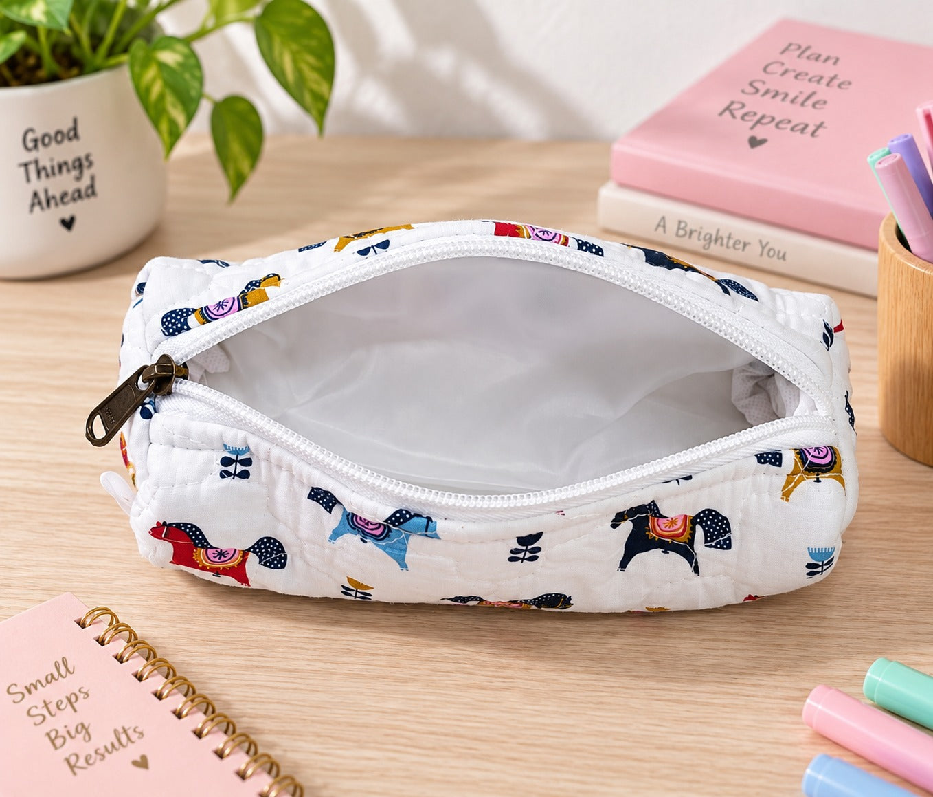 Handblock Printed Cotton Pencil Box Pouch with Zip Closure