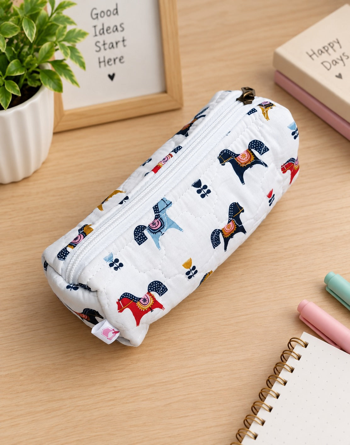 Handblock Printed Cotton Pencil Box Pouch with Zip Closure