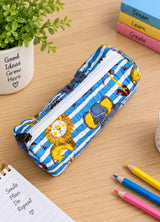 Handblock Printed Cotton Pencil Box Pouch with Zip Closure