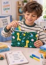 Handblock Printed Cotton Kids’ Flat Pouch with Zip Closure