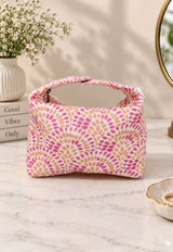 Quilted Block Printed Hobo Pouch with Zip closure and Snap Button