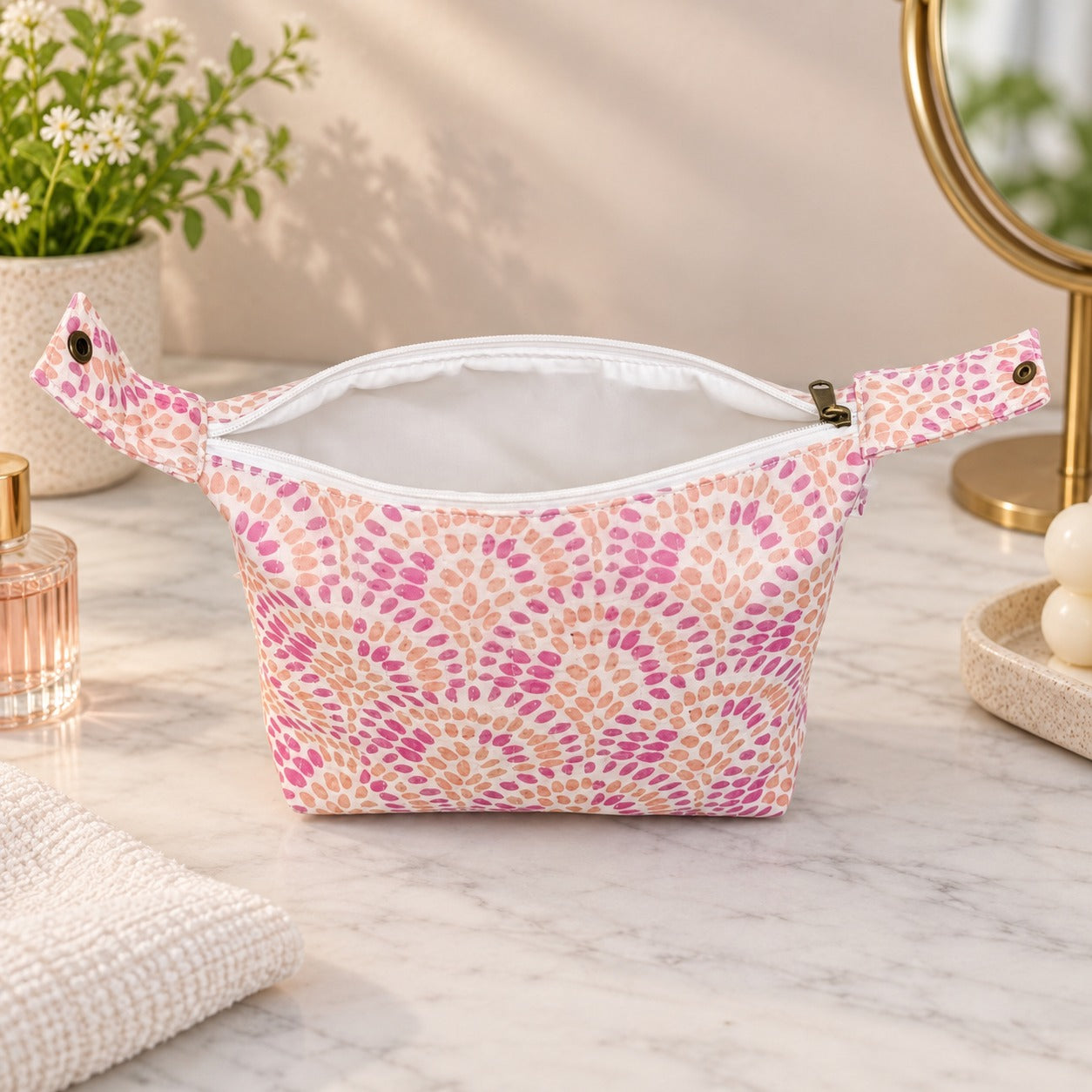 Quilted Block Printed Hobo Pouch with Zip closure and Snap Button