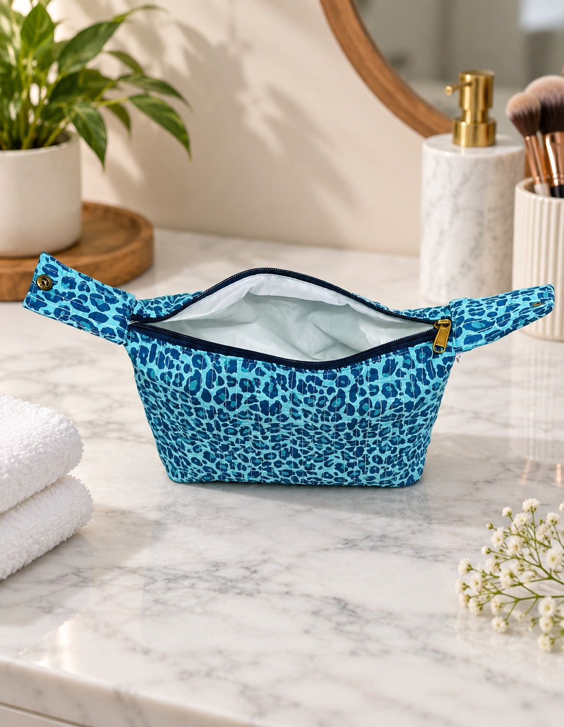 Quilted Block Printed Hobo Pouch with Zip closure and Snap Button