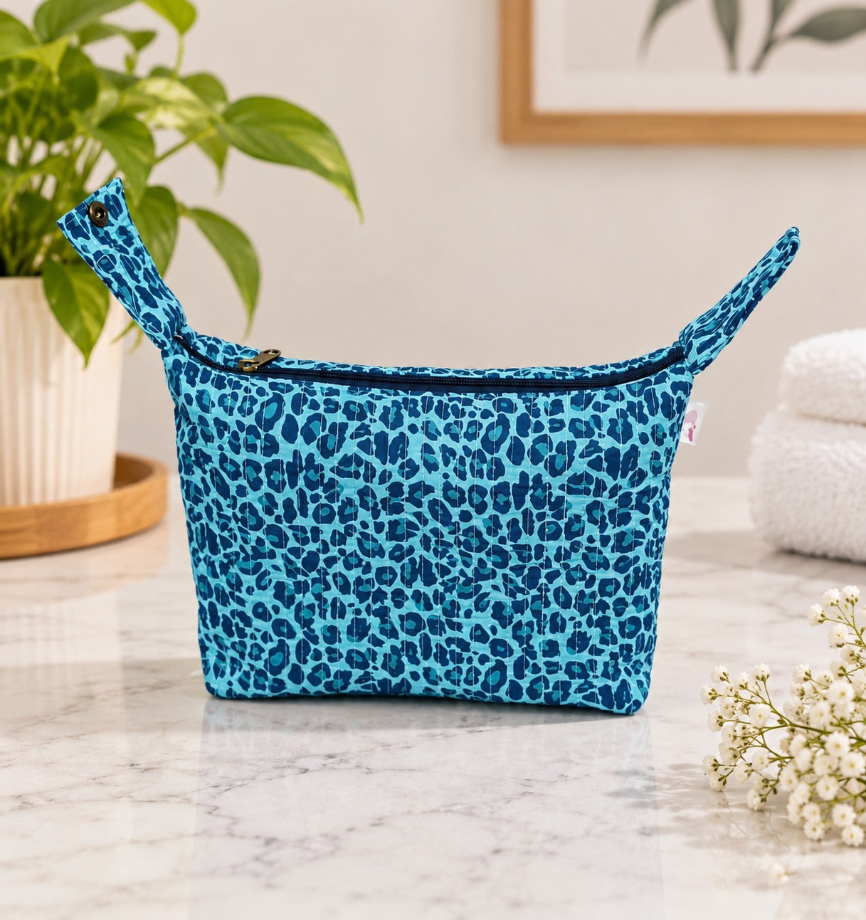 Quilted Block Printed Hobo Pouch with Zip closure and Snap Button