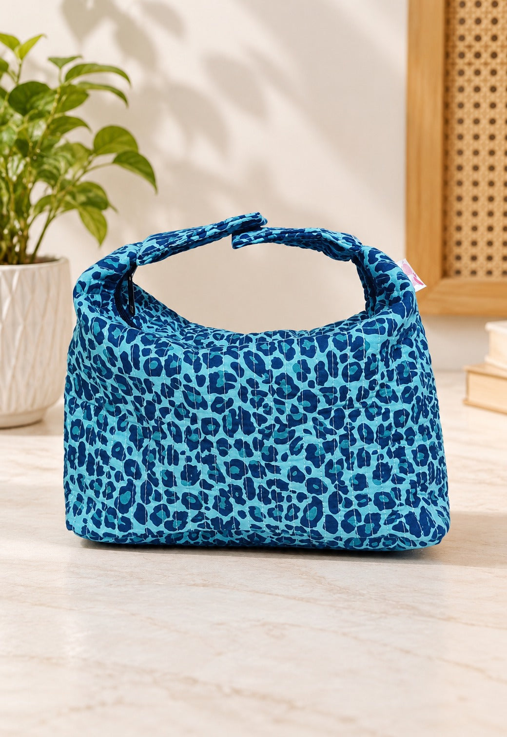Quilted Block Printed Hobo Pouch with Zip closure and Snap Button