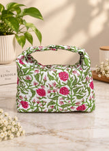 Quilted Block Printed Hobo Pouch with Zip closure and Snap Button