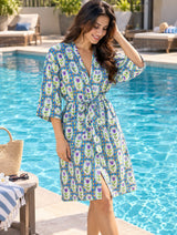 Cotton Kimono Handblock Printed Unisex Bathrobe - Free Size