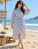 Cotton Kimono Handblock Printed Unisex Bathrobe - Free Size