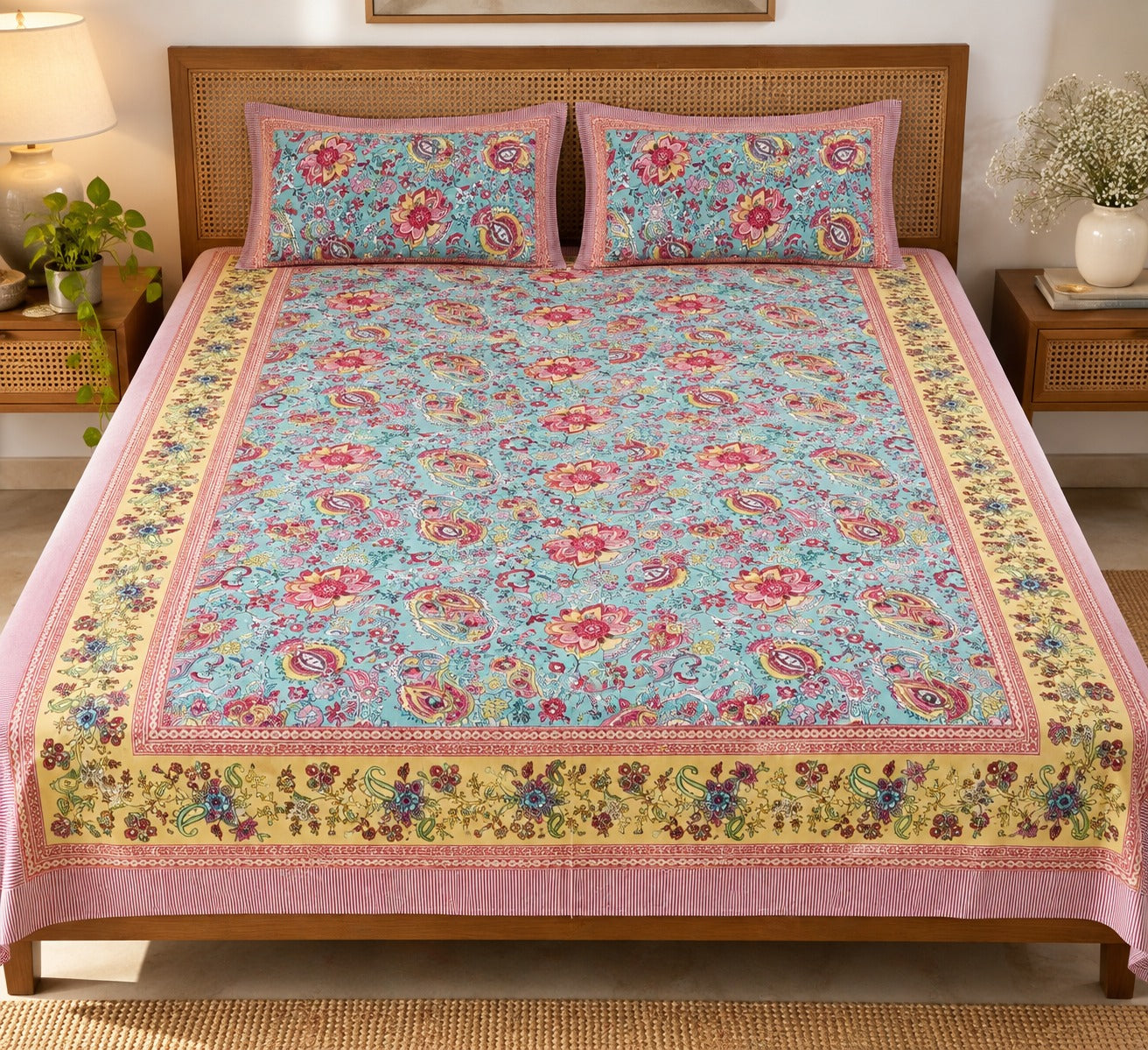 Bedsheet King Size Gift Box | 1 Ethnic Motifs Double Bedsheet with 2 Pillow Covers