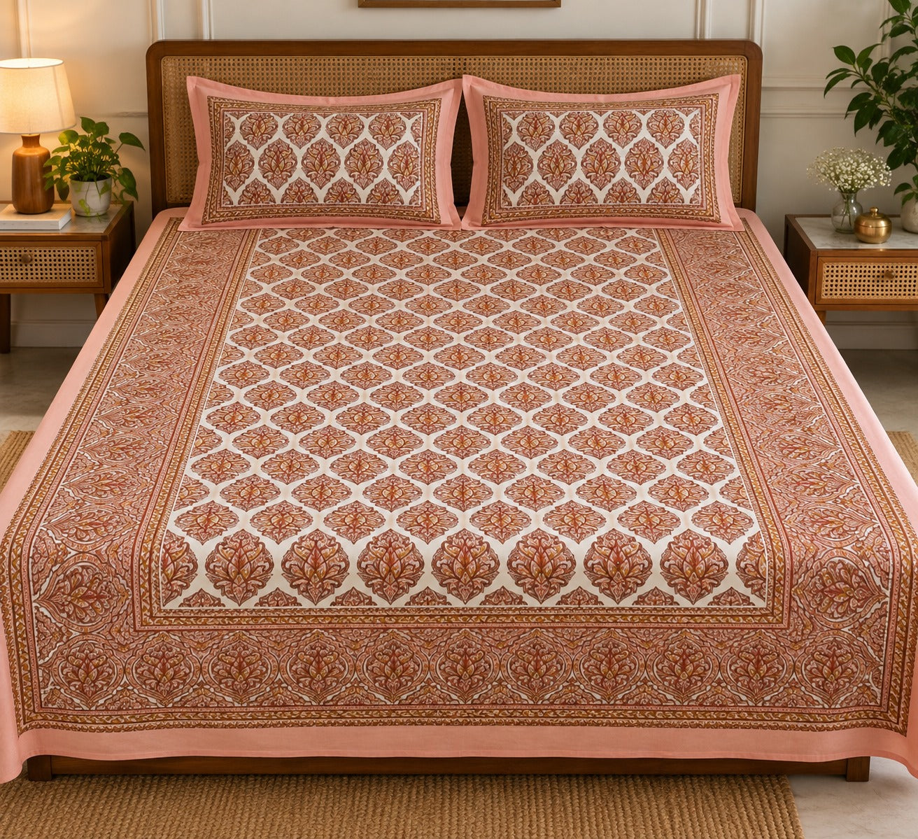 Bedsheet King Size Gift Box | 1 Ethnic Motifs Double Bedsheet with 2 Pillow Covers