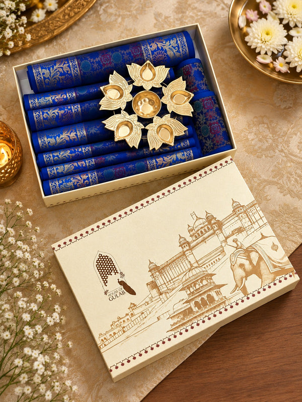 Gift Box with Banarasi Zari Table Runner, Set Of 6 Mats, 6 coaster