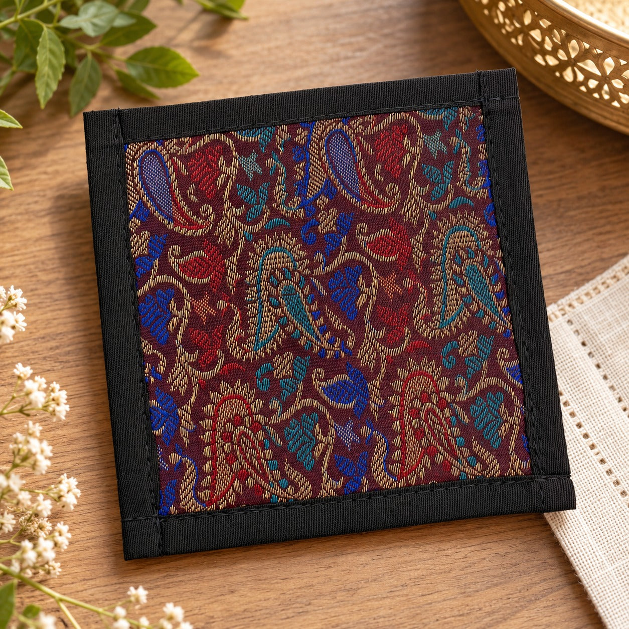 Gift Box with Banarasi Zari Table Runner, Set Of 6 Mats, 6 coaster