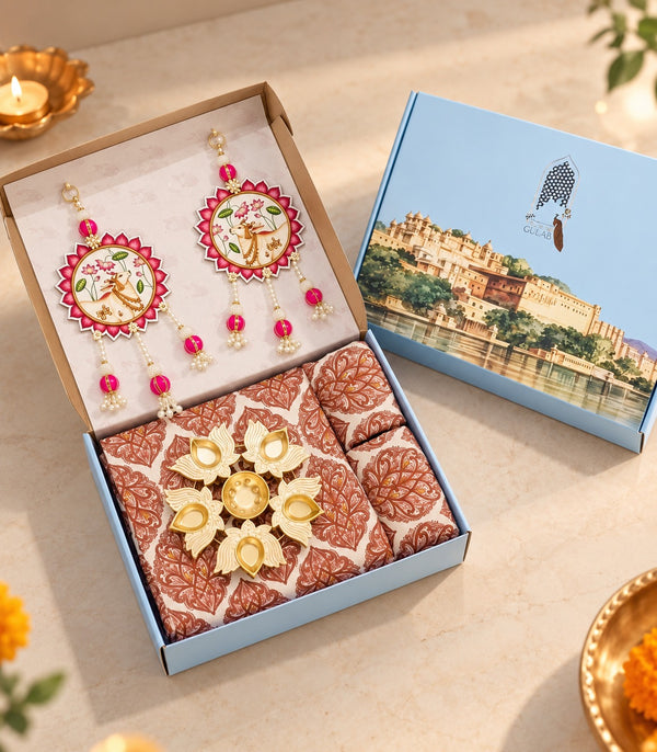 Bedsheet King Size Gift Box | 1 Ethnic Motifs Double Bedsheet with 2 Pillow Covers
