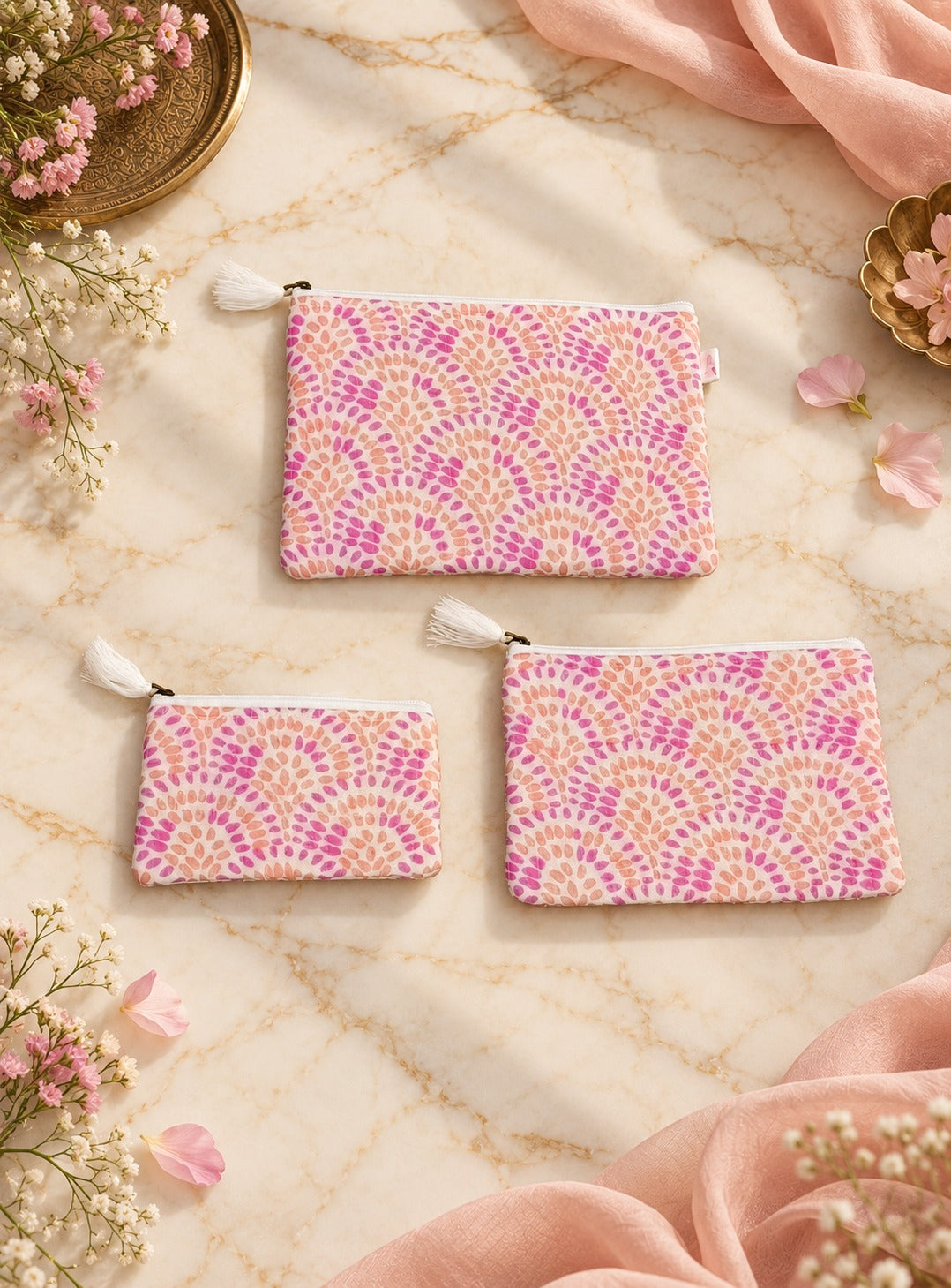 Set of 3 cosmetic Flat pouches