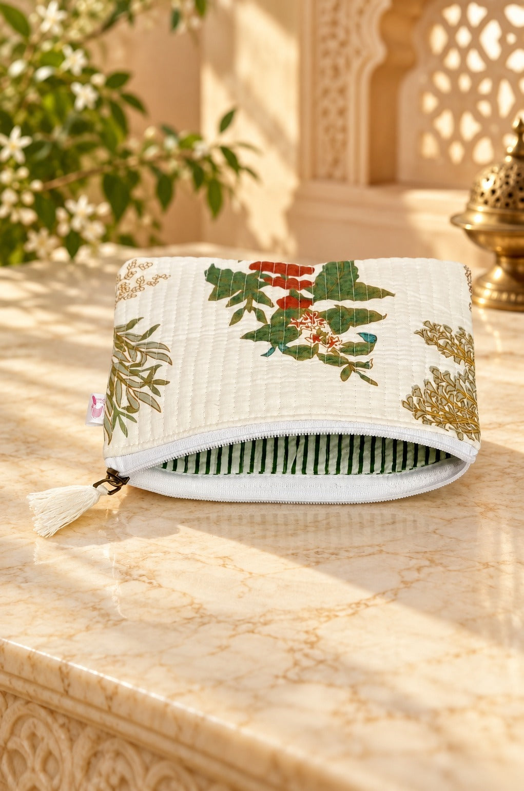 Handblock Printed Cotton Kids’ Flat Pouch with Zip Closure