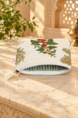 Handblock Printed Cotton Kids’ Flat Pouch with Zip Closure