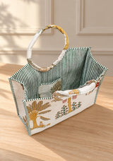 Handblock Printed Cotton Tote Bag with Unique Moon-Shaped Handle- 14x14x6 inches