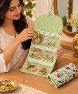 Handcrafted Travel Jewelry Organizer Roll | Artisan Fabric Jewelry Pouch