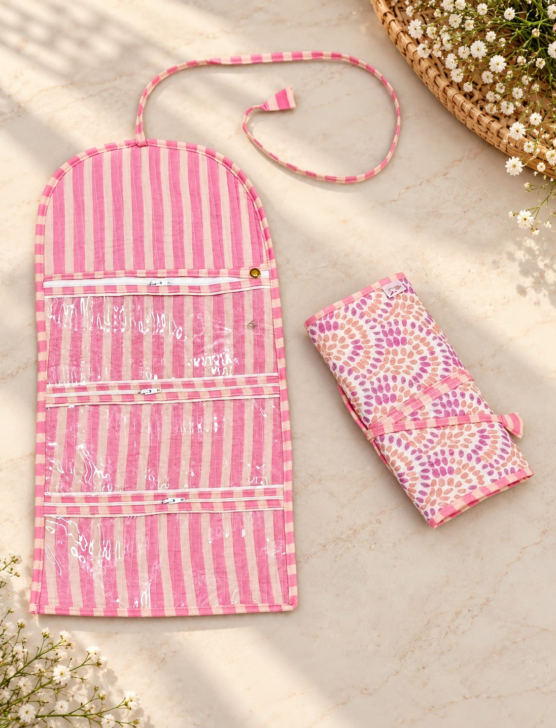 Handcrafted Travel Jewelry Organizer Roll | Artisan Fabric Jewelry Pouch