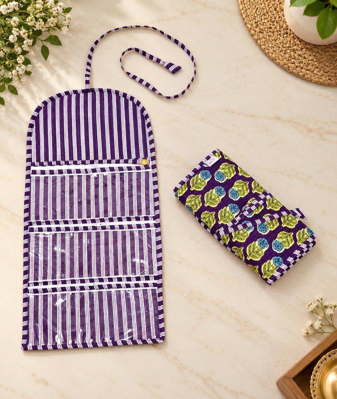Handcrafted Travel Jewelry Organizer Roll | Artisan Fabric Jewelry Pouch