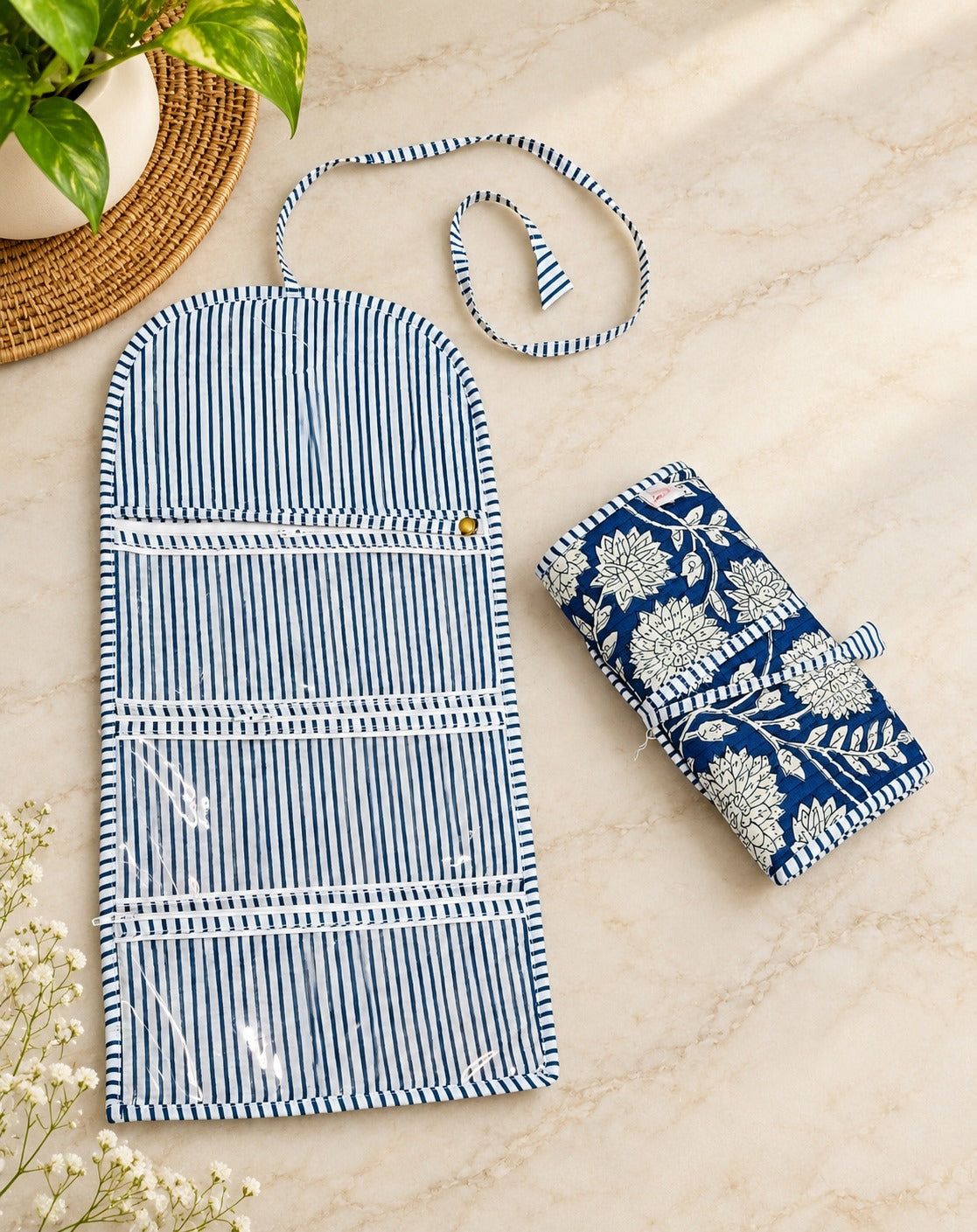 Handcrafted Travel Jewelry Organizer Roll | Artisan Fabric Jewelry Pouch
