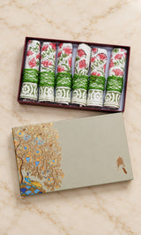 Diwali Gift Box - Hand Block Printed Cotton Napkin Set of 6 with Tassel Napkin Rings